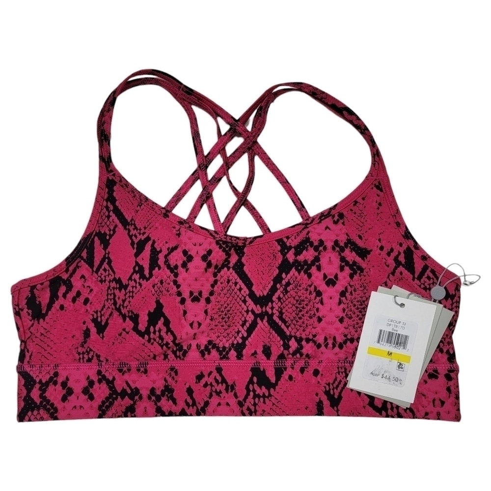 DKNY Hot Pink Snake Print Strappy Criss Cross Racerback Sports Bra